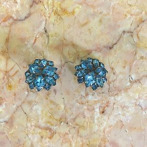 Blue crystal prong set clip on earrings